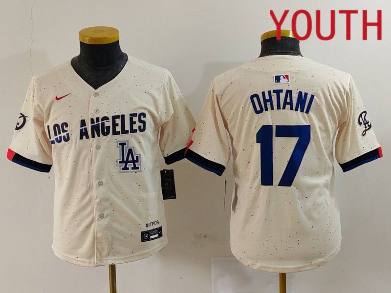Youth Los Angeles Dodgers #17 Ohtani Cream Fashion Nike Game MLB Jersey style 7019